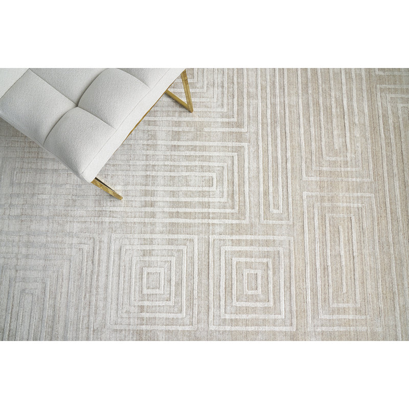 Castelli Hand Loomed Geometric Area Rug in Beige, Rectangle 6' x 9'