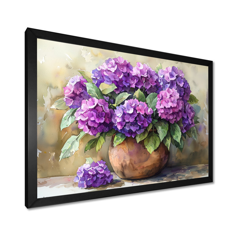 Hortensias dans un vase rustique - hydrangées, art mural, Reproduction encadrée d'une seule photo, Noir, H 12 po x l 20 po