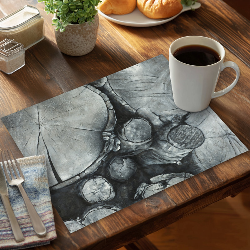 Textured Wooden Logs Monochrome Trees Bedroom Polyester Placemat