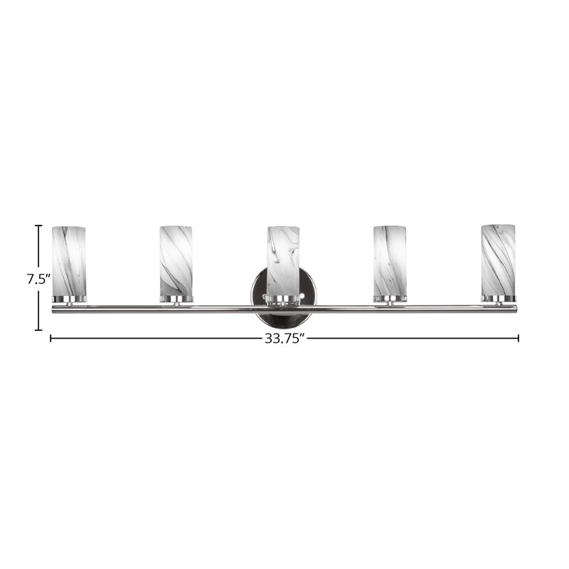 Annese 5 Light Bath Bar Shown With 2.5” Onyx Swirl Glass, Chrome