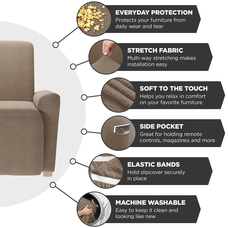 Housse pour fauteuil inclinable à coussins carrés/rectangulaires, Mélange de polyester moka