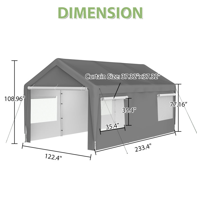 Abri d'auto 10 x 20 pi -, fenêtres ventilées avec cadre galvanisé imperméable, facile à assembler
