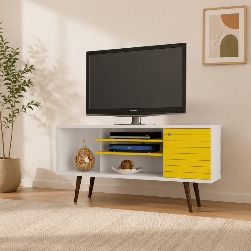 Meuble télé blanc et jaune