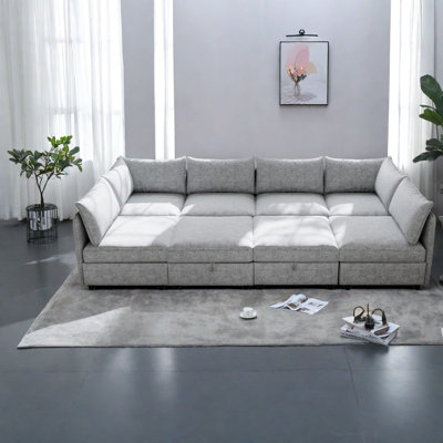 Space-saving Modular Sofas, Grey Chenille With Storage For Modern Living Room