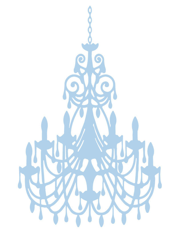 Décalcomanie murale lustre ornée, H 24 po x l 16 po x P 0,01 po, Bleu poudré