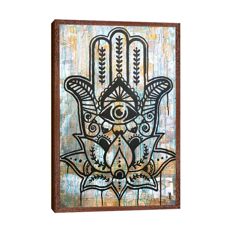 Hamsa Lotus - Print on Canvas, Classic Brown Wood Framed, 66.04 cm H x 45.72 cm W