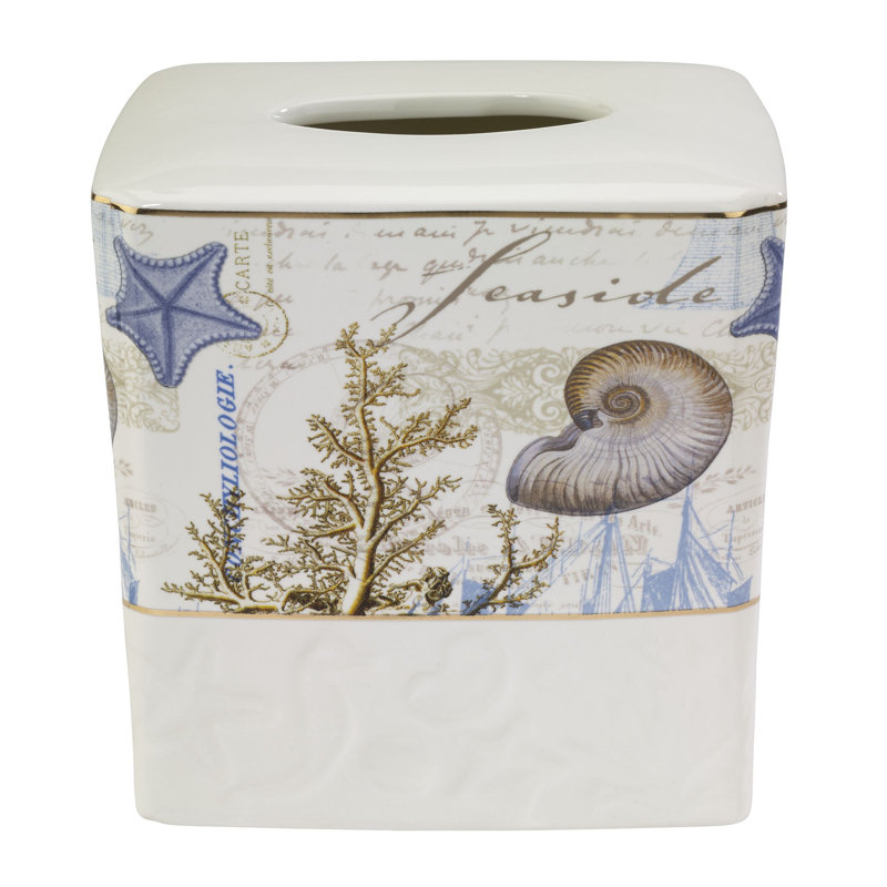Antigua Coastal Ceramic Tissue Box Cover with Gold Trim