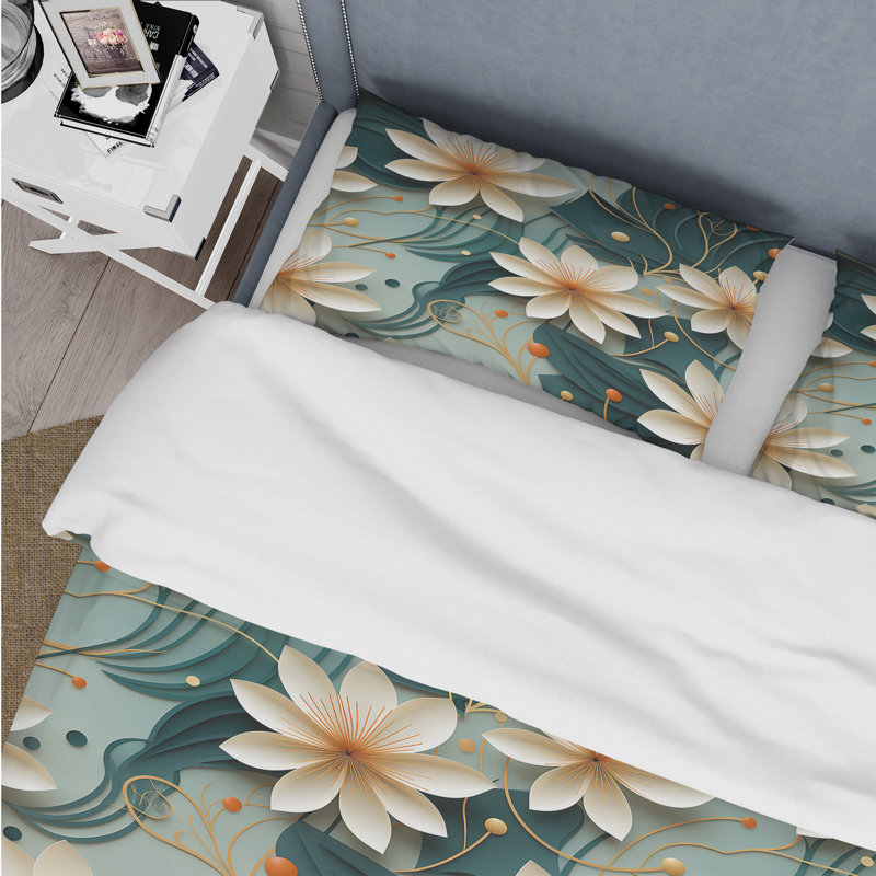 Literie gracieuse à motif floral Zen I, Housse de couette pour très grand lit et 2 très