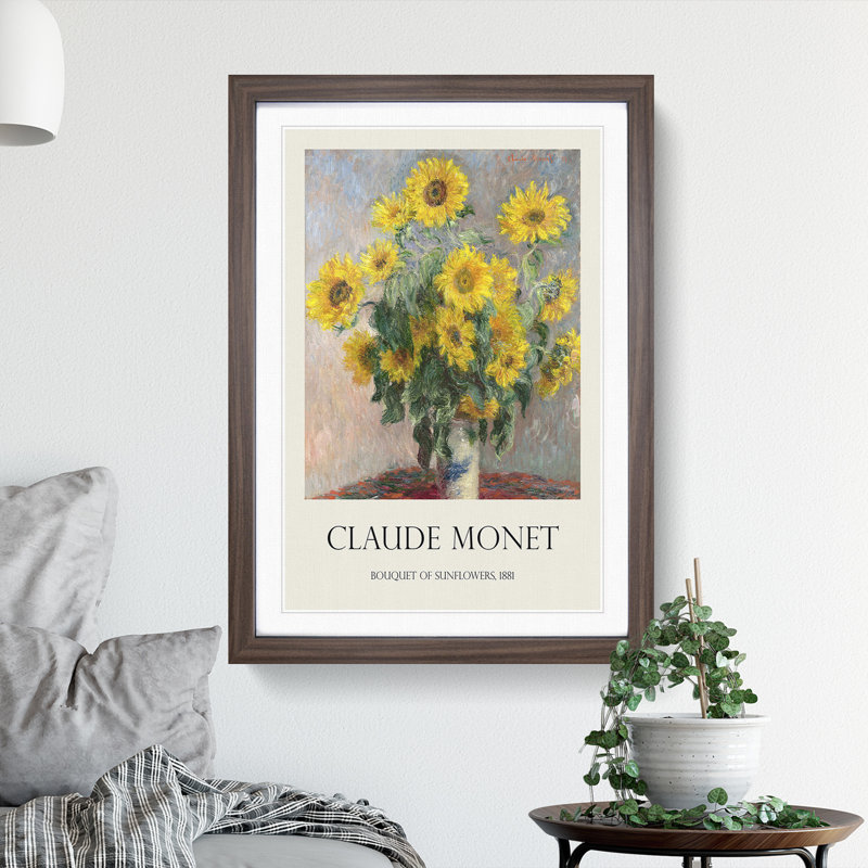 Bouquet of Sunflowers by Pierre-Auguste Renoir - Picture Frame Art Prints, 48cm H x 36cm W x 2cm D, Walnut