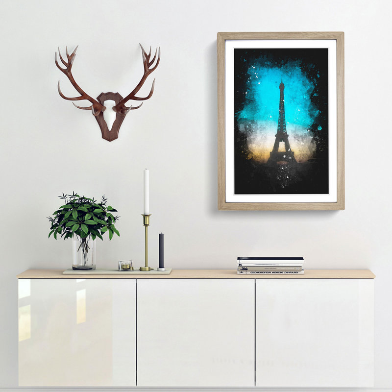 Eifel Tower in Paris France - Framed Print, 33cm H x 24cm W x 2cm D, Oak Framed