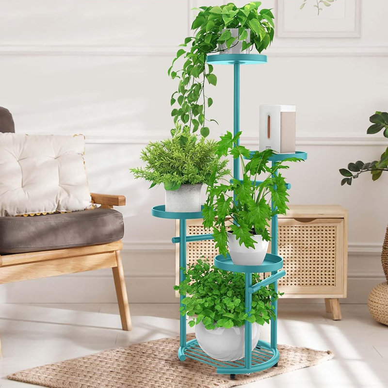 Support pour plante d'angle robuste à 5 niveaux, conception de table ronde, convient au salon, au balcon et au jardin à l'intérieur