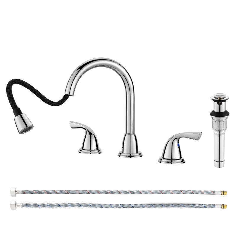 Robinet de lavabo pour salle de bain à 2 poignées avec bec pivotant sur 360 °, Chrome poli