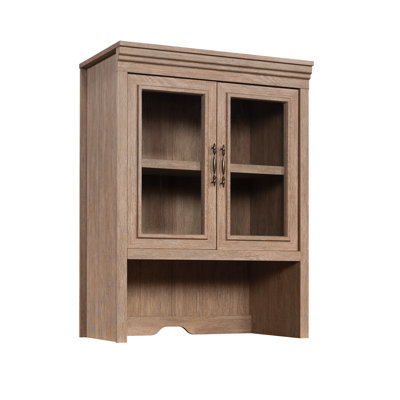Huche de bibliothèque en bois avec portes en verre, brun