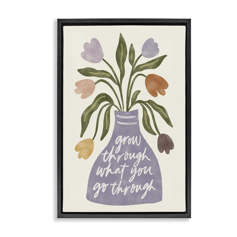 «What You Go Through Flowers», toile flottante encadrée grise par Amanda Houston, H 25 po x l 17 po