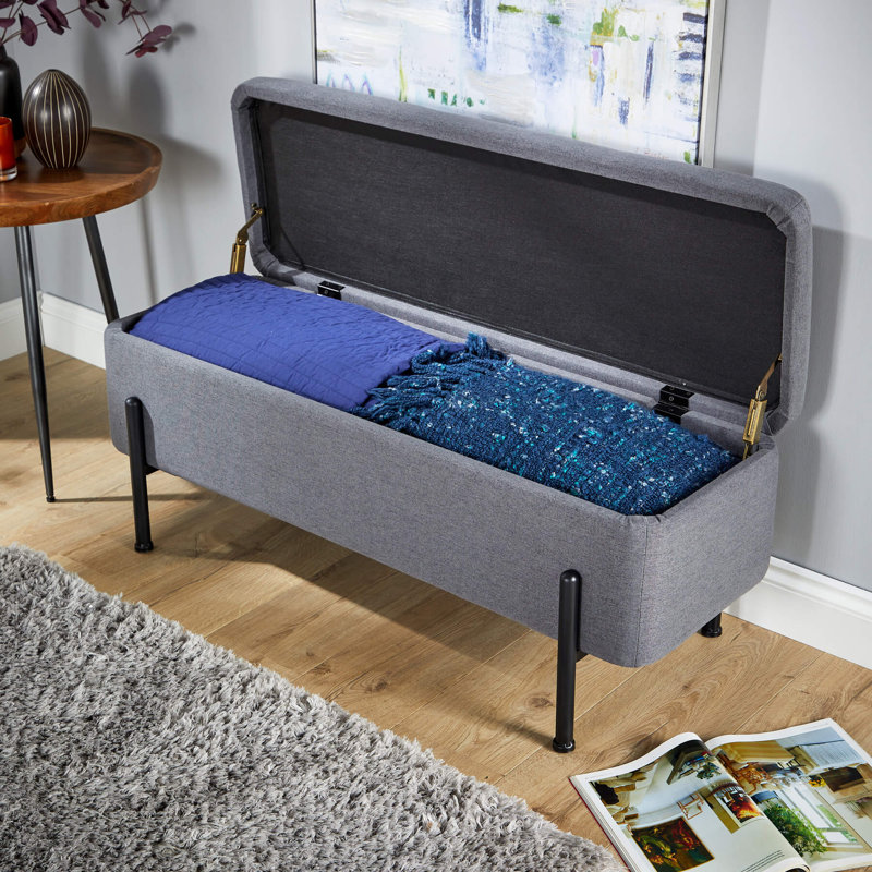 Avdain 110cm Wide Velvet Rectangle No Pattern Standard Ottoman with Storage, Dark Grey