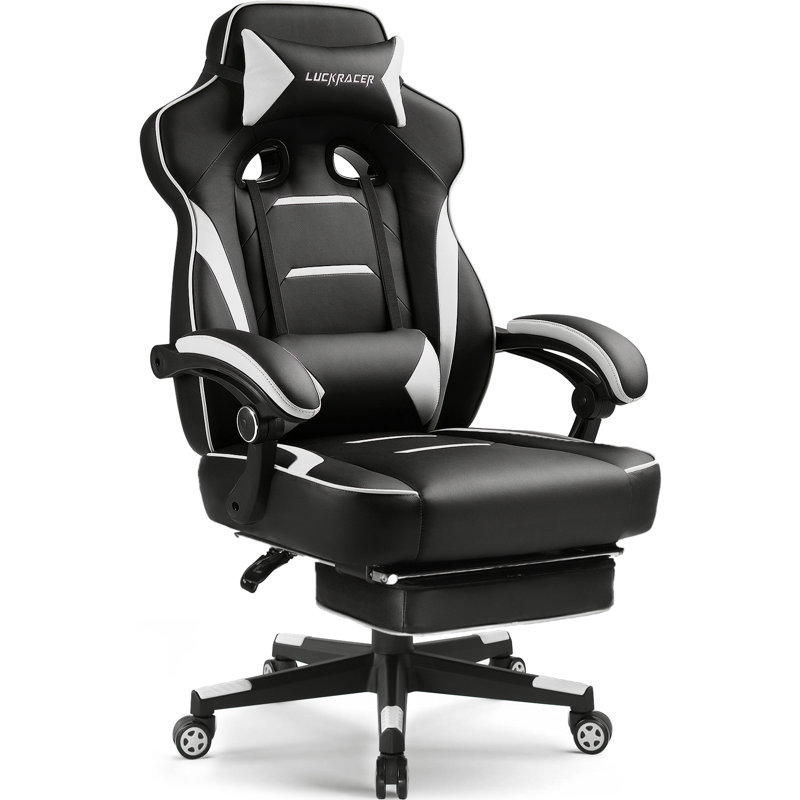 GTPLAYER Adjustable Reclining Ergonomic Faux Leather Swiveling PC & Racing Game Chair with Footrest, Gray