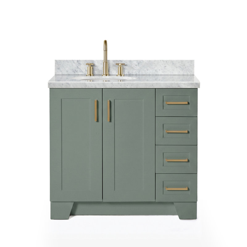 ARIEL TAYLOR 37 IN LEFT OFFSET RECTANGLE SINK VANITY, Oval, Left , Vintage Green