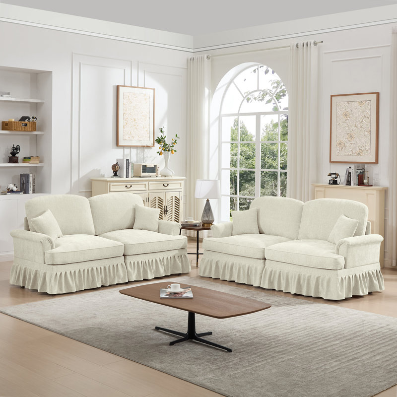 Ensemble de canapé modulaire classique 2 pièces avec volants amovibles et pieds fuselés, parfait pour la flexibilité et le style du salon.