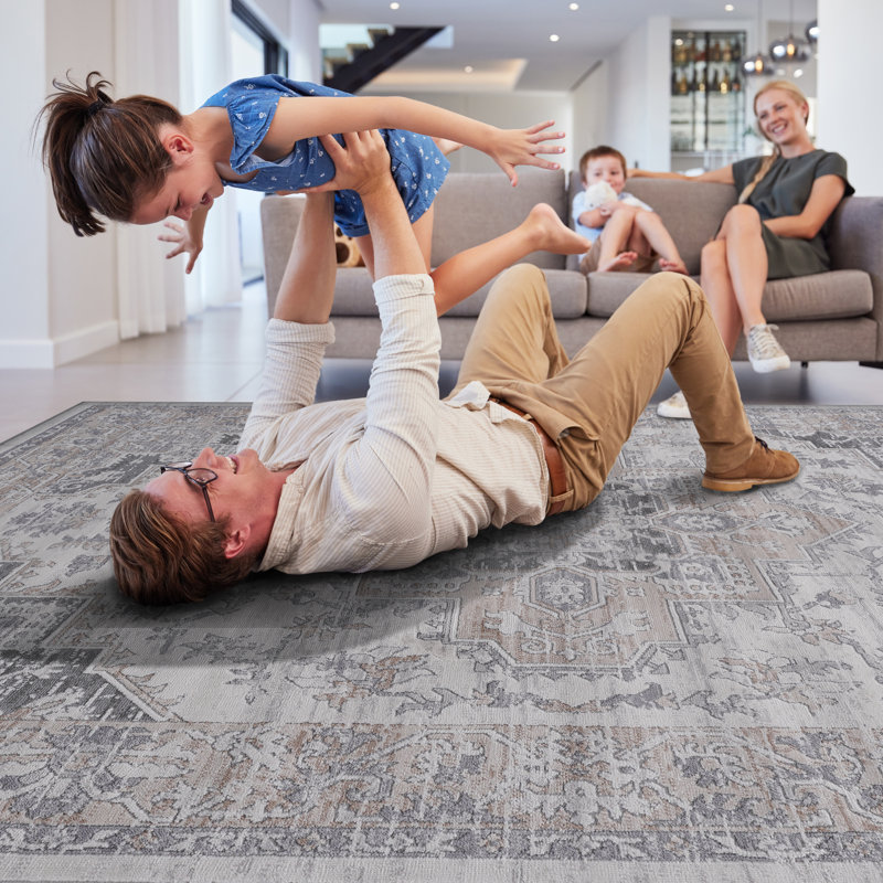 LOOM & LUXE Collection Ivory/Blue/Abstract Non-Shedding Area Rug, Rectangle 2' x 3'