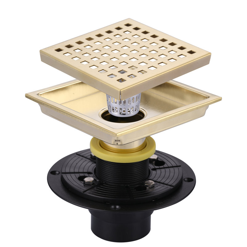 5.9 in. x 5.9 in. Stainless Steel Square Shower Drain with Strainer, Gold