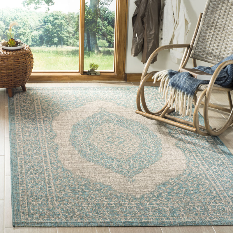 Auburn Light Grey/Aqua Indoor/Outdoor Rug, Rectangle 160 x 231 cm