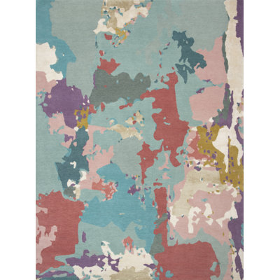 Contemporary Hand Knotted Abstract Area Rug in Teal