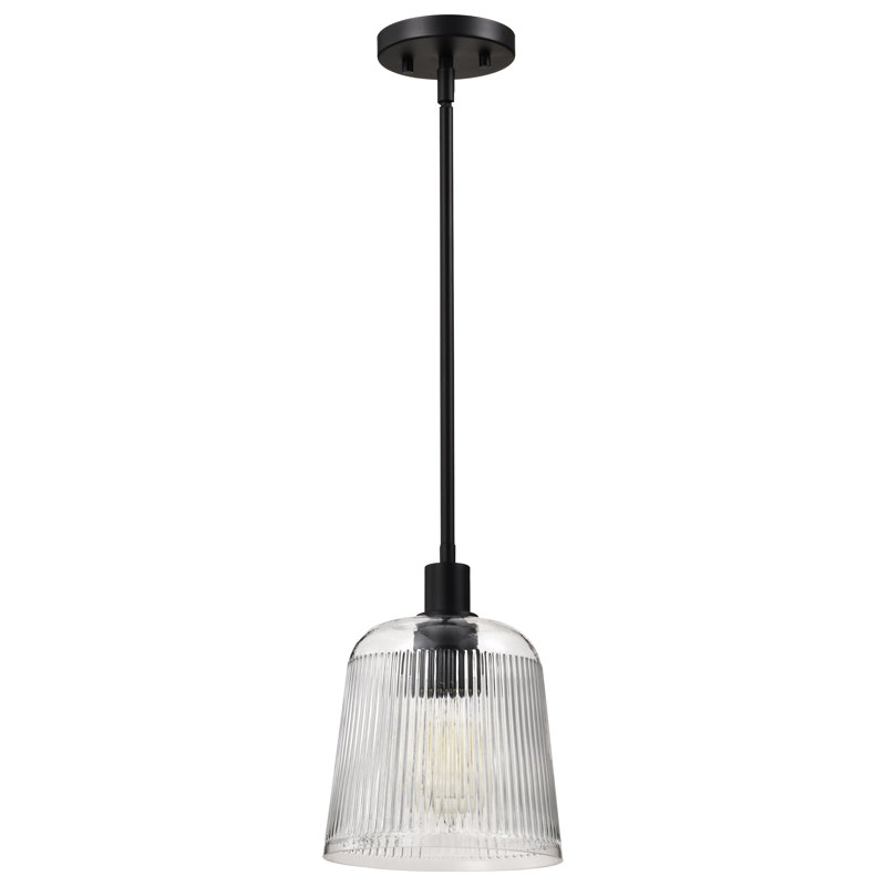  Alonsa - Luminaire suspendu - Finition noir mat - Verre côtelé transparent, H 11 po x l 8 po x P 8 po
