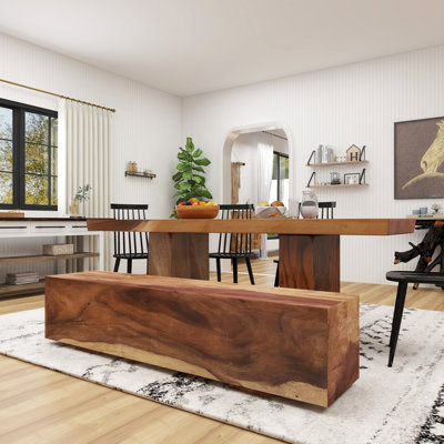 Banc en bois de suar brun Tamila avec base style bloc