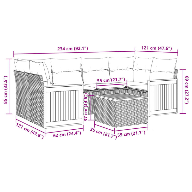 Ensemble de canapé de jardin Vidaxl noir, blanc crème