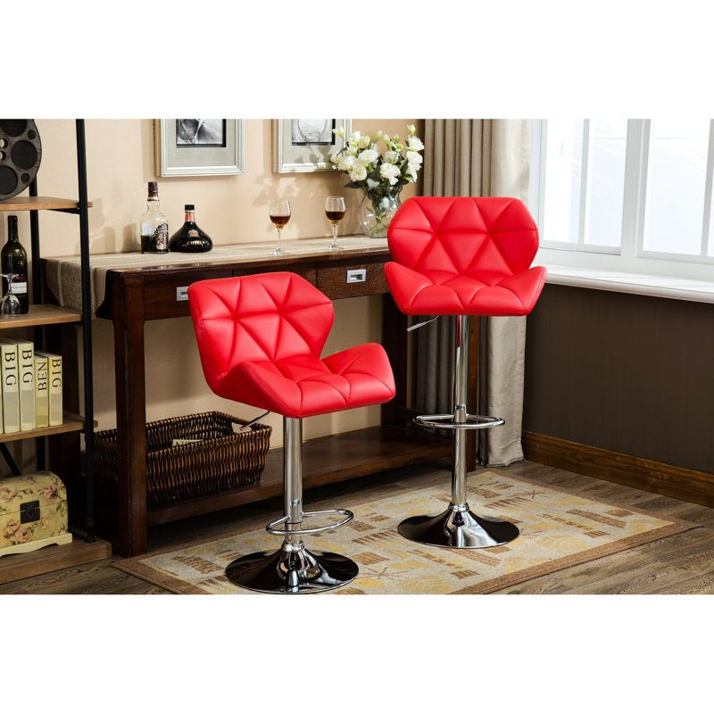 Tabourets rouges rouges contemporains, 2 sièges réglables et confortables en cuir de polyuréthane et tabouret ergonomique avec repose-pieds Diamond