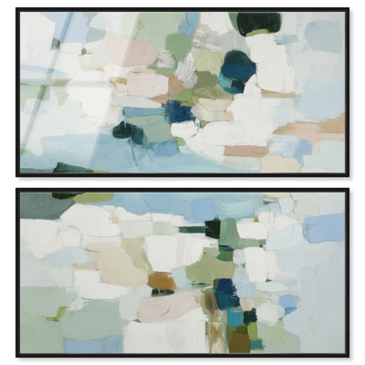 Ensemble de décoration murale Art Remedy « Brume sur mousse », impression acrylique encadrée, couleur sauge, cadre noir, 44 x 22 pouces