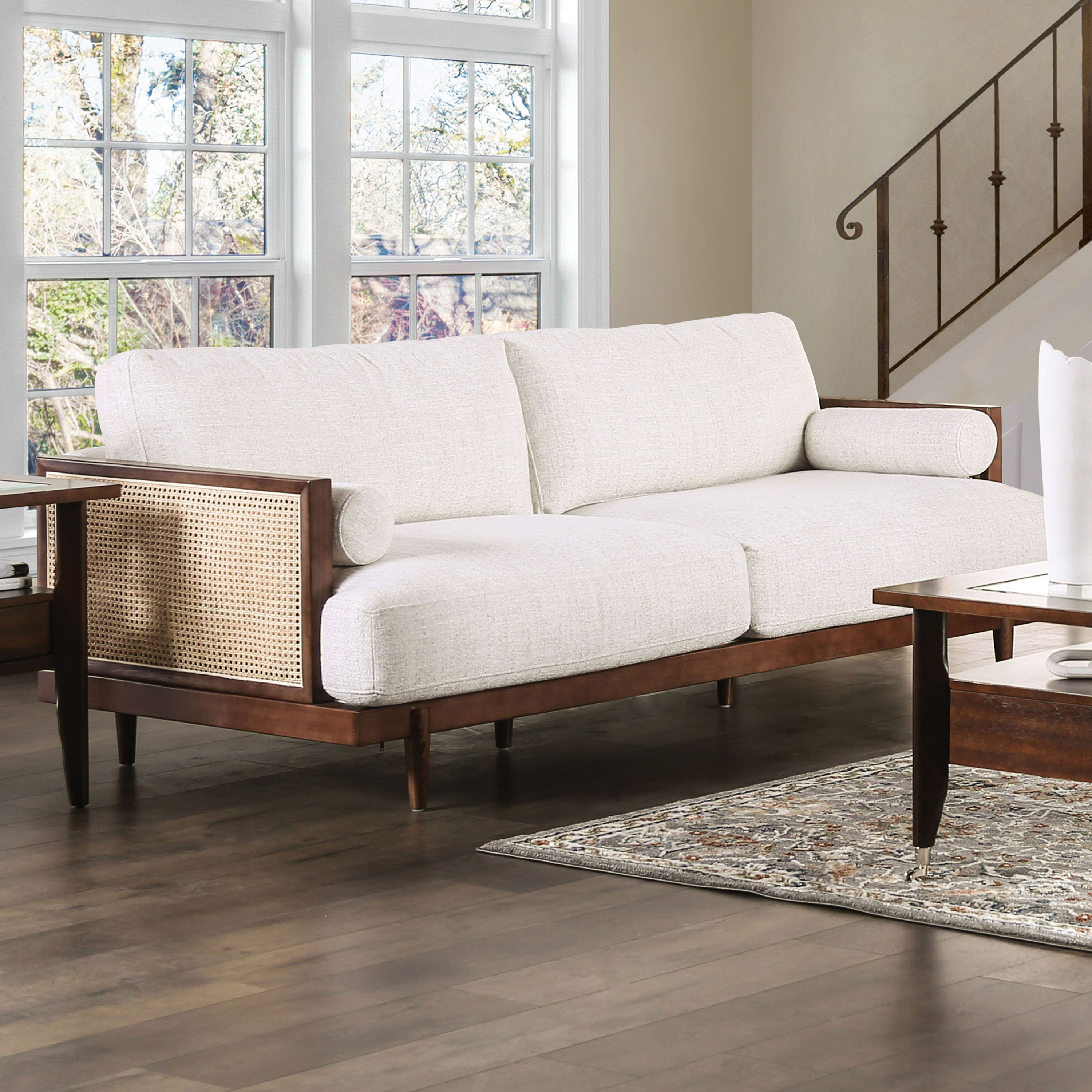 Wooden sofa with removable cushions discount