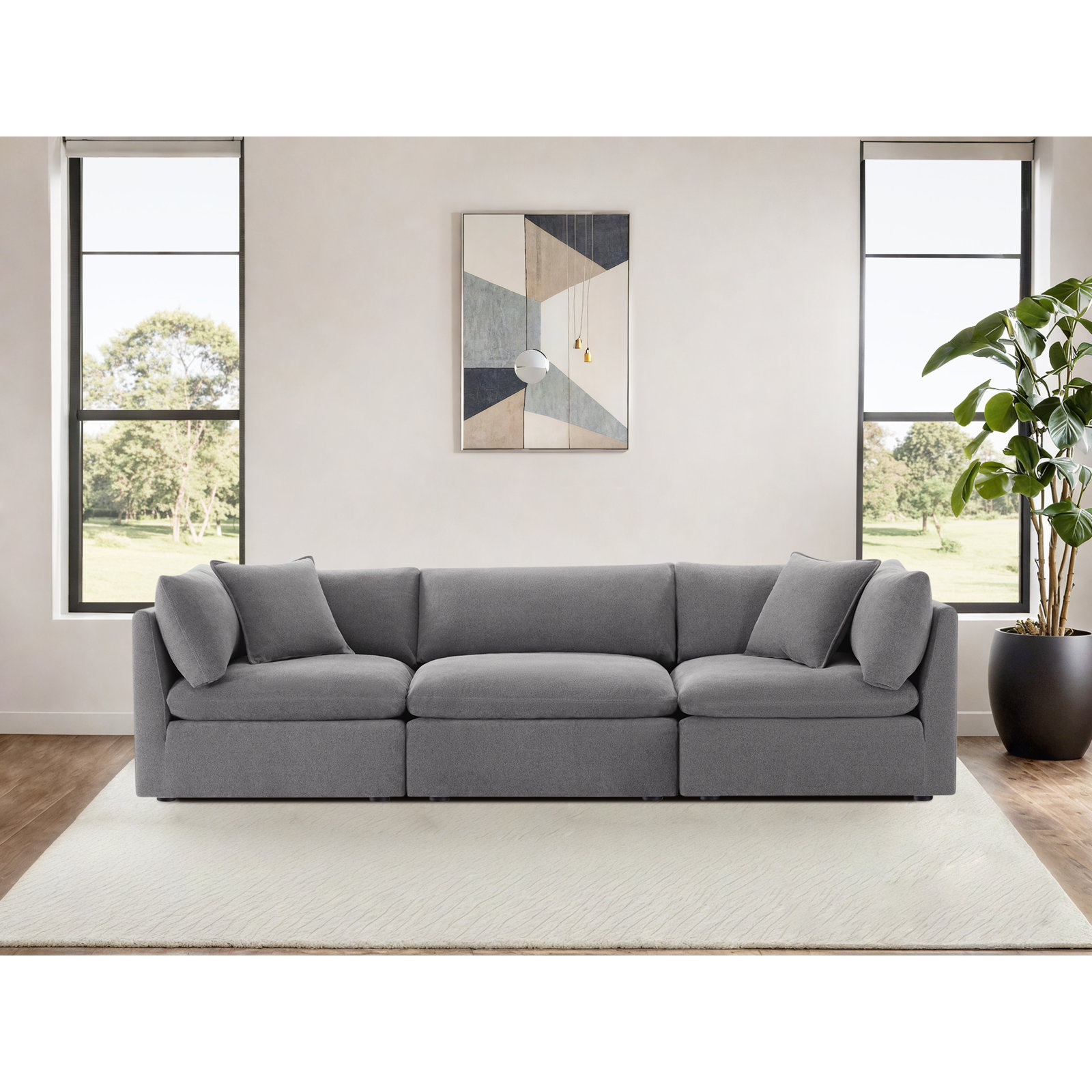 Annabella 122" Modular Sofa, Elite Pewter Textured Performance Chenille