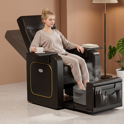 Fauteuil de pédicure électrique sans raccordement à l'eau, canapé inclinable pour bain de pieds et extensions de cils, station de pédicure avec pochette à outils pour petits espaces, noir