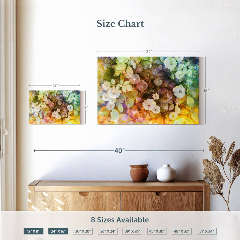 Fleurs blanches abstraites Avery, H 16 po x l 24 po