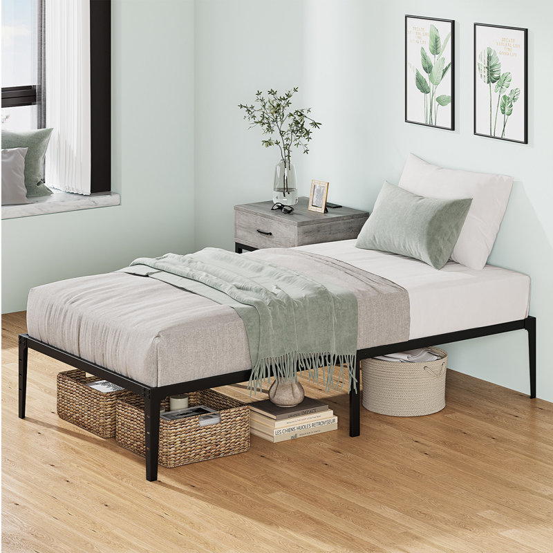 Twin Metal Bed Frame, 14 Inch Storage Space, No Box Spring Needed Platform Bed Frame, 800 lbs Capacity Heavy Duty Mattress Foundation, Easy Assembly, Noise Free,