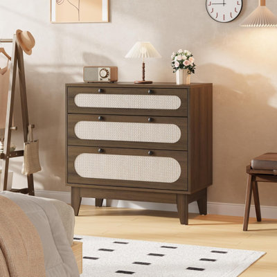Modern Rattan Nightstand, Narrow Farmhouse Accent Cabinet