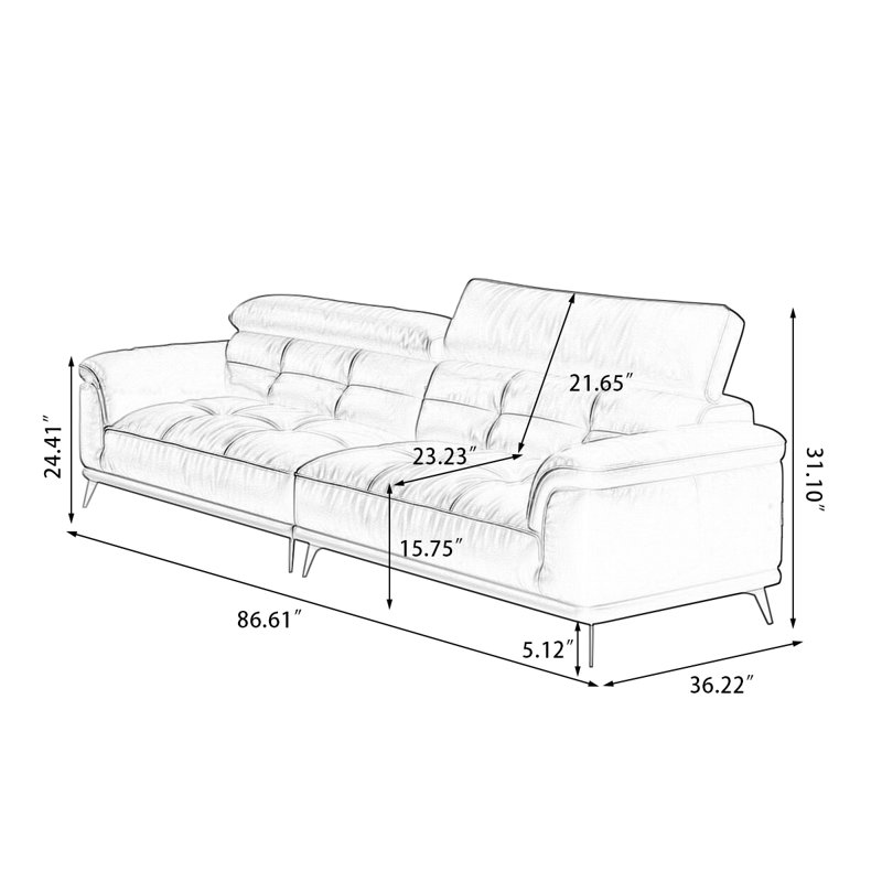 Canapé modulaire en cuir véritable caramel, H 31,1 po x l 86,61 po x P 36,22 po, Caramel