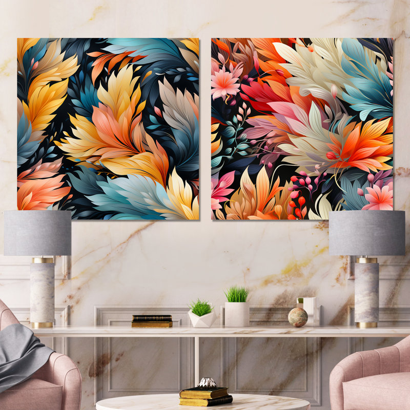Feingold - Ensemble de 2 décorations murales plumes abstraites, Toile tendue, H 16 po x l 33 po x P 1 po