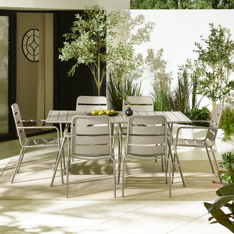 6 - Person Patio Dining Set Umbrella Hole Included Rectangular Table, Cream
