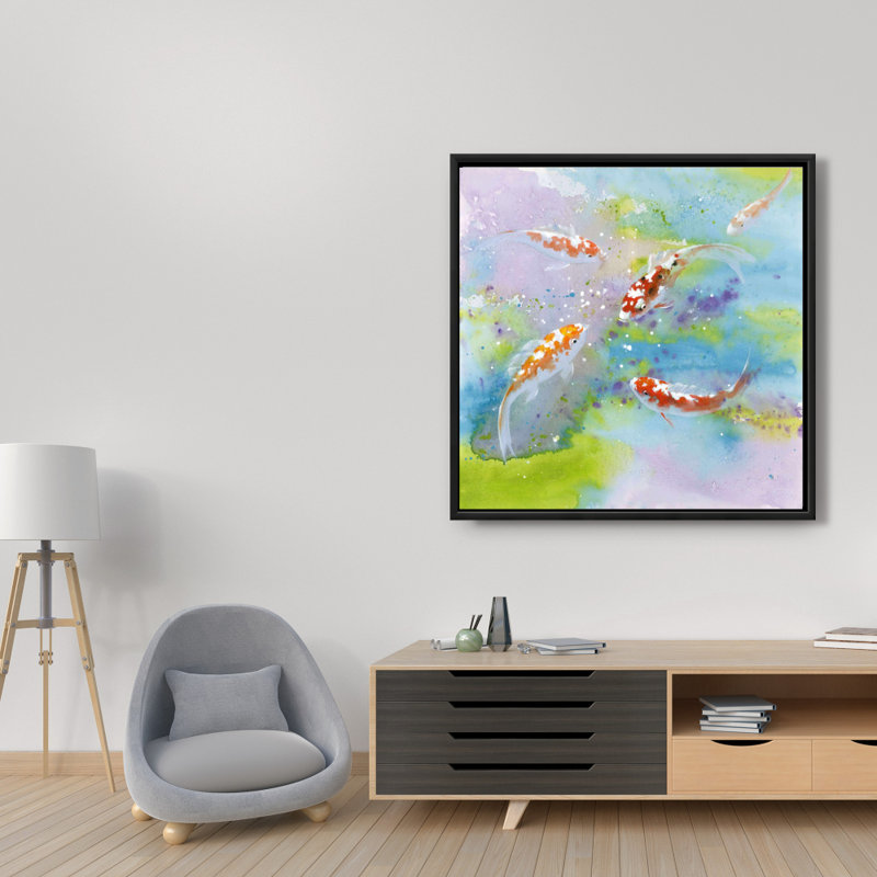 "Quatre poissons koi nageant" sur toile