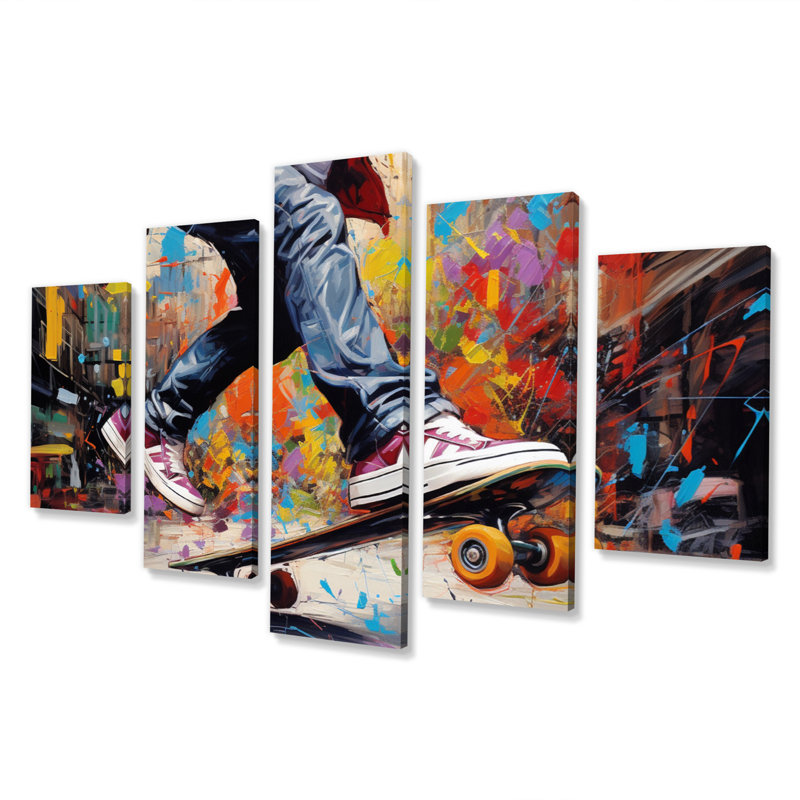 Skateboard Street Fusion - impression sur toile sport - 5 panneaux