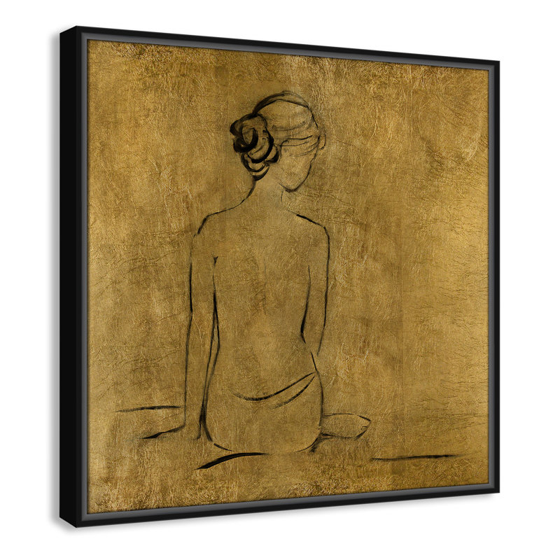 «Maia Golden Bather I» par Sally Swatland - reproduction d'art, H 25,5 po x l 25,5 po x P 2 po, Toile avec cadre noir