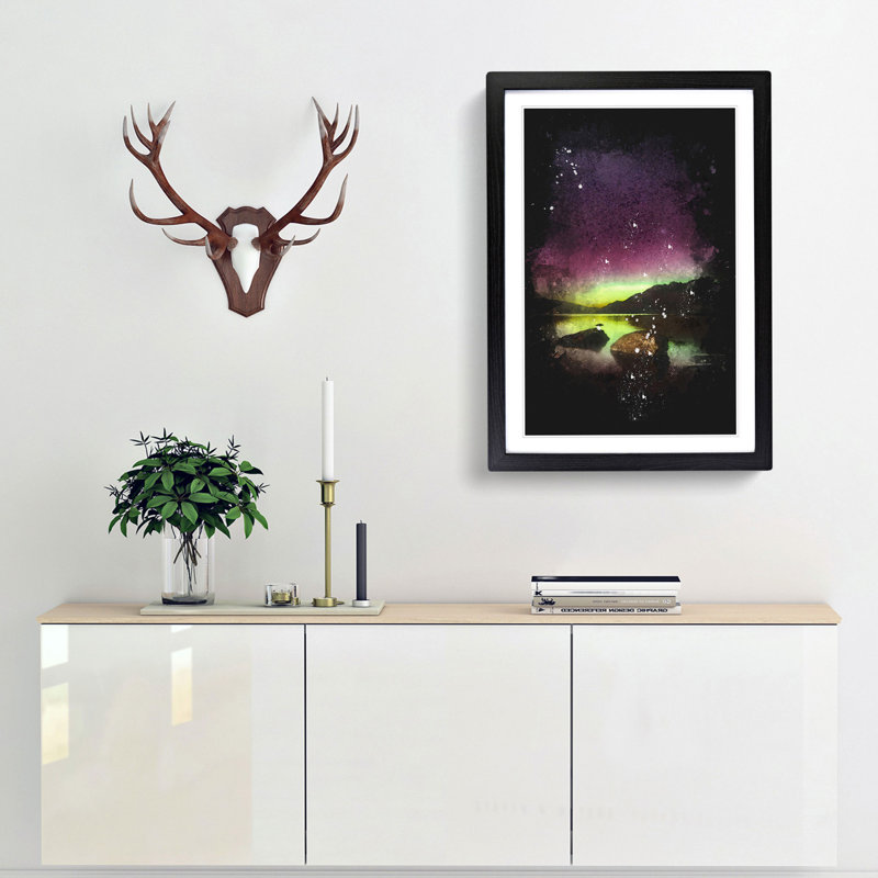 Aurora Australis Southern Lights - Wall Art, 87cm H x 62cm W x 2cm D, Black Single Picture Frame Wood