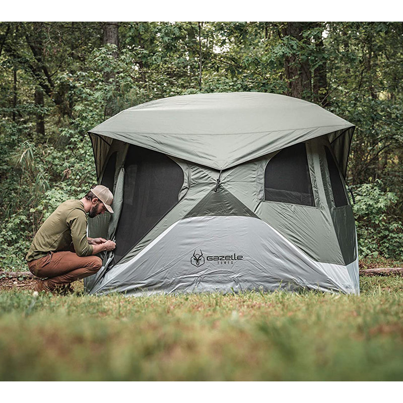 Gazelle T4 Extra Large 4 Person Family Instant Pop Up Camping Hub Tent, Gray
