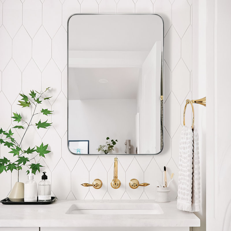 Eitzen Rectangle Wall Mirror High-Strength Tempered Glass and  Stainless Steels Framed Wall Mirror Accent Mirror, Silver