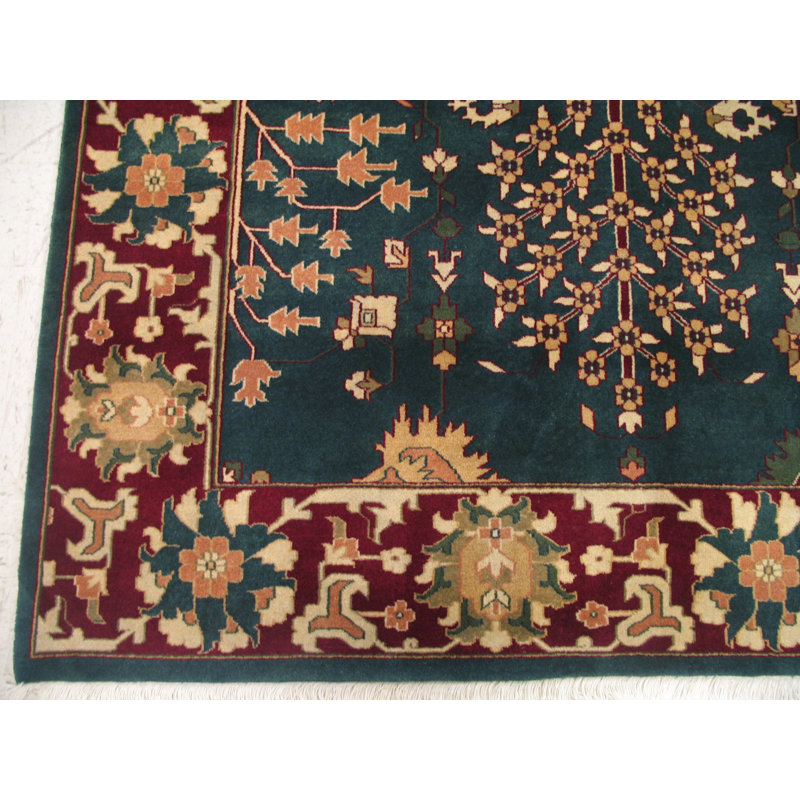 Tapis oriental en laine noué à la main bleu / bourgogne / brun, Rectangle 8 pi x 9 pi 11 po