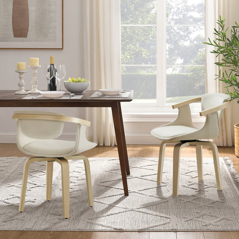 Wathen Fabric Upholstered Swivel Dining Arm Chair, Cream Linen