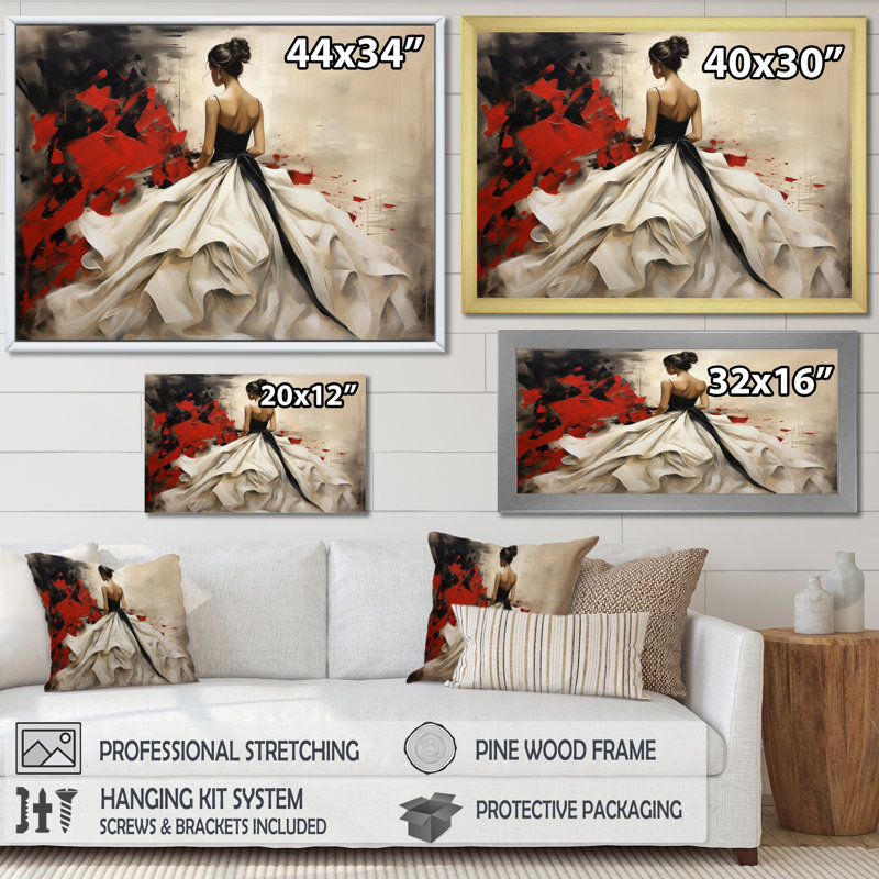 Fashion - robe rouge élégance dévoilée - imprimé, H 34 po x l 44 po x P 1,5 po, Toile tendue