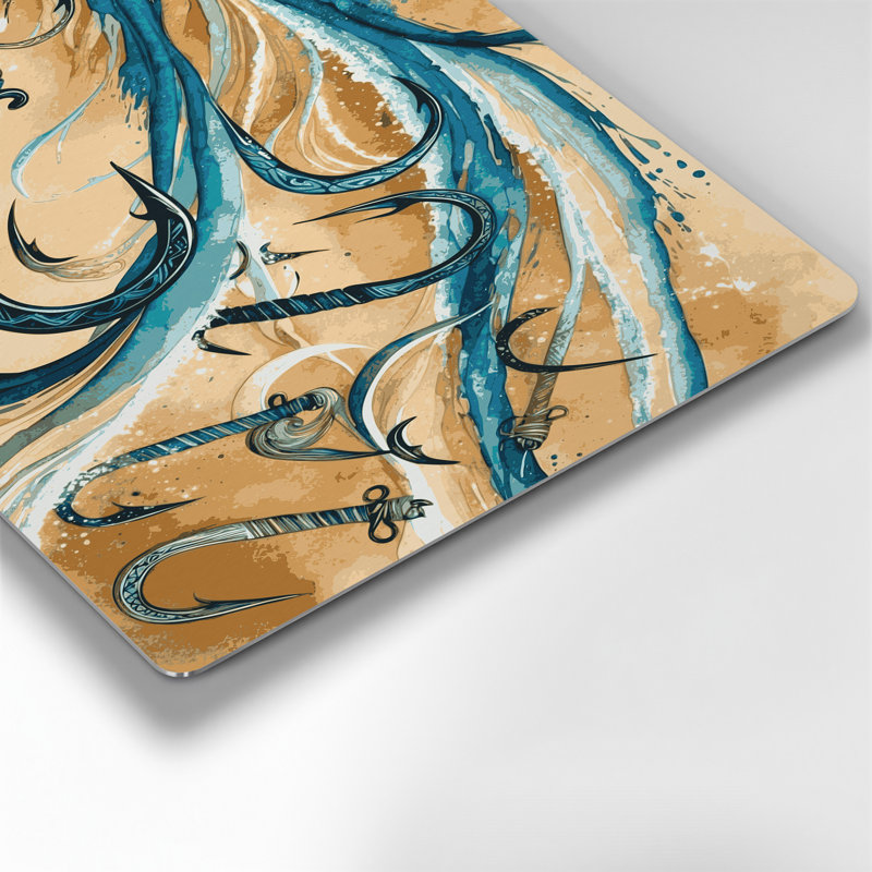 Art mural hawaïen hameçons en métal beige, H 12 po x l 18 po